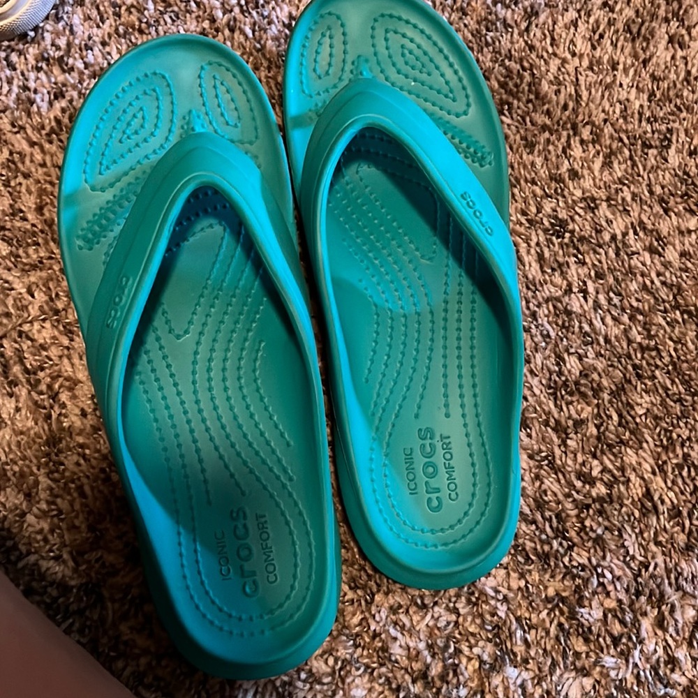 Turquoise iconic comfort Crocs FlipFlops